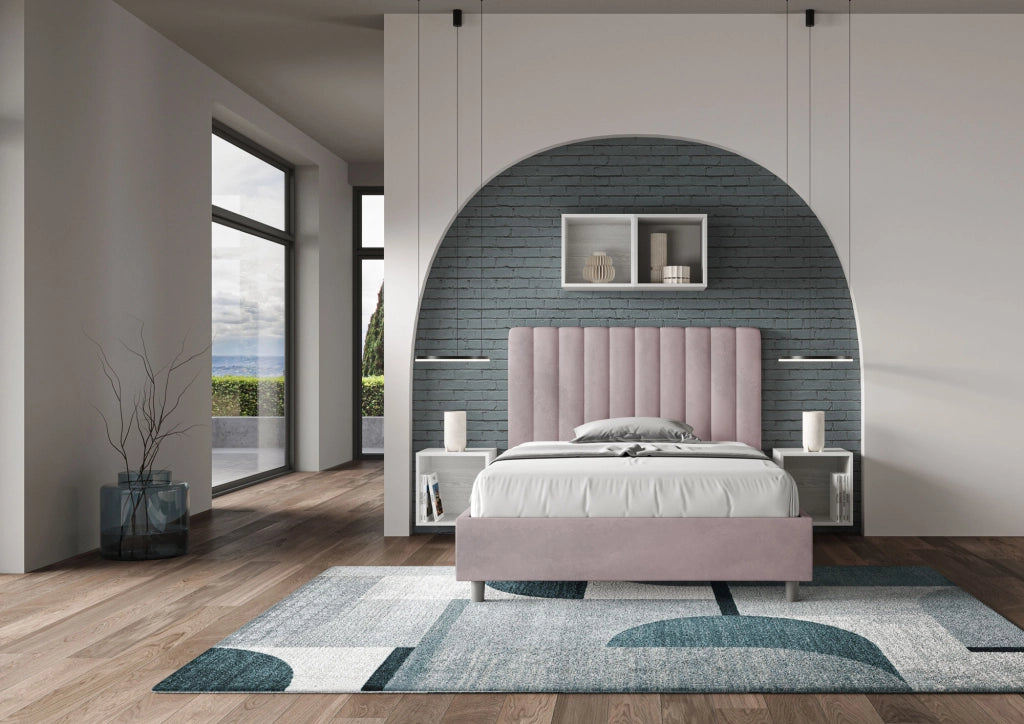 BS COM Letto una piazza e mezza contenitore imbottito 120x200 microfibra glicine