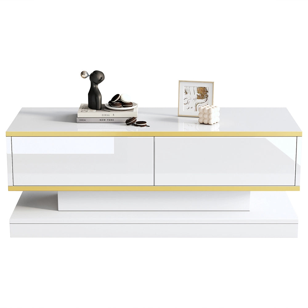 Tavolino design - Xylo - 100x50cm 2 cassetti bianco/oro