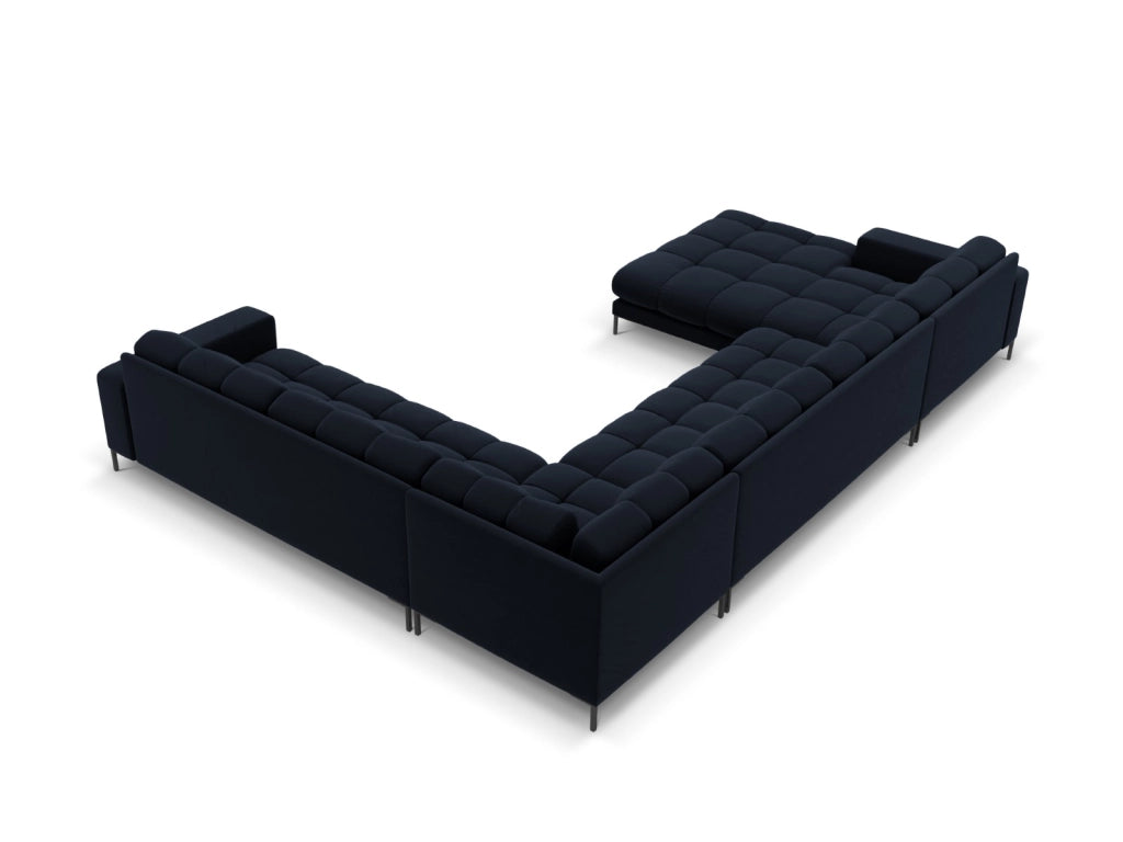 Cosmopolitan Design - Divano panoramico destro "Bali" 7 posti in velluto blu scuro 