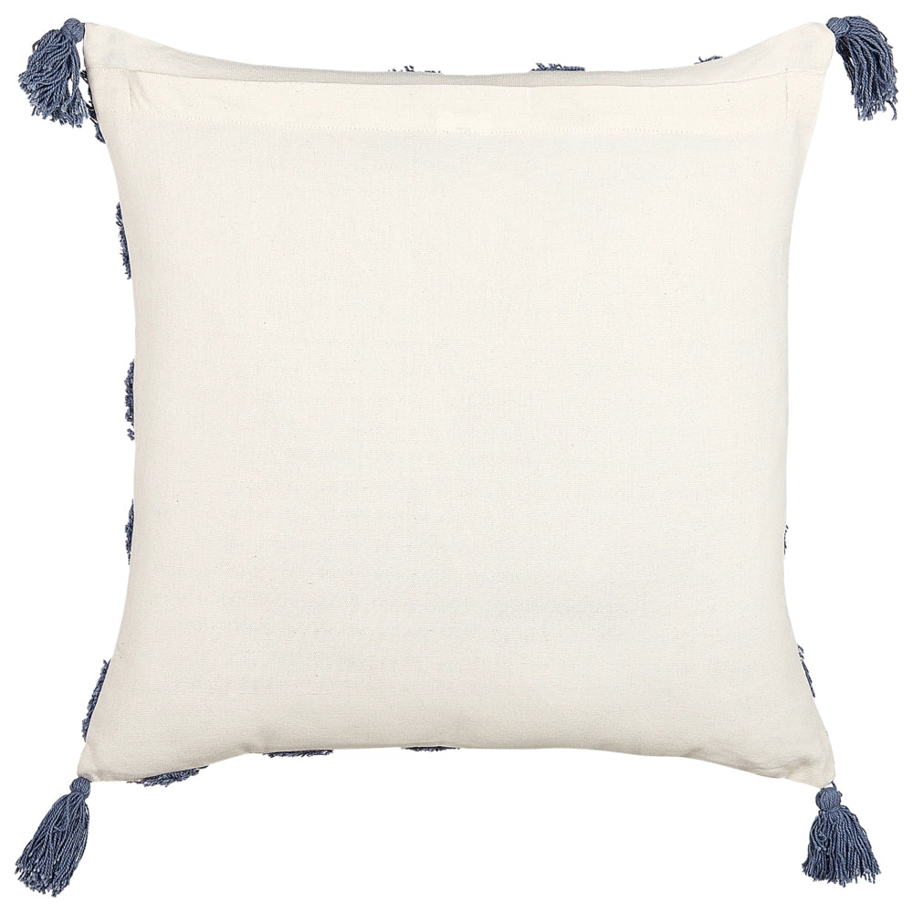 Set di 2 cuscini decorativi cotone beige e blu 45 x 45 cm motivo geometrico nappe rivestimento sfoderabile con imbottitura boho