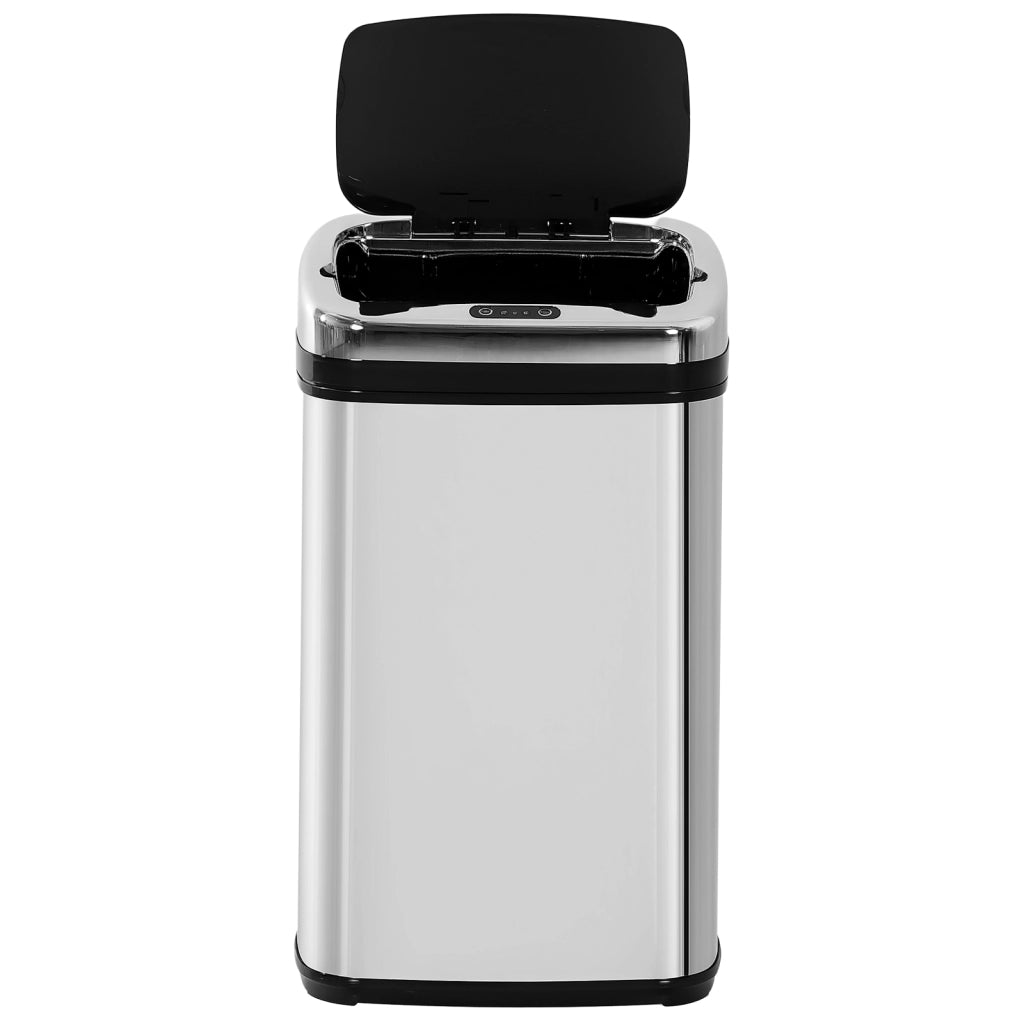 Bidone Immondizia a Infrarossi da 30L con Anello per Sacchetti, in Acciaio Inox e ABS, 33x25x58 cm, Argento