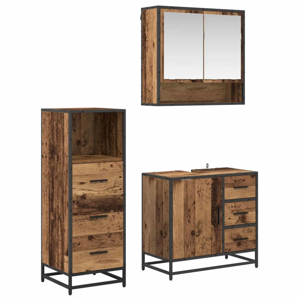 Set di mobili per il bagno con cassetto 3 pcs Legno vecchio