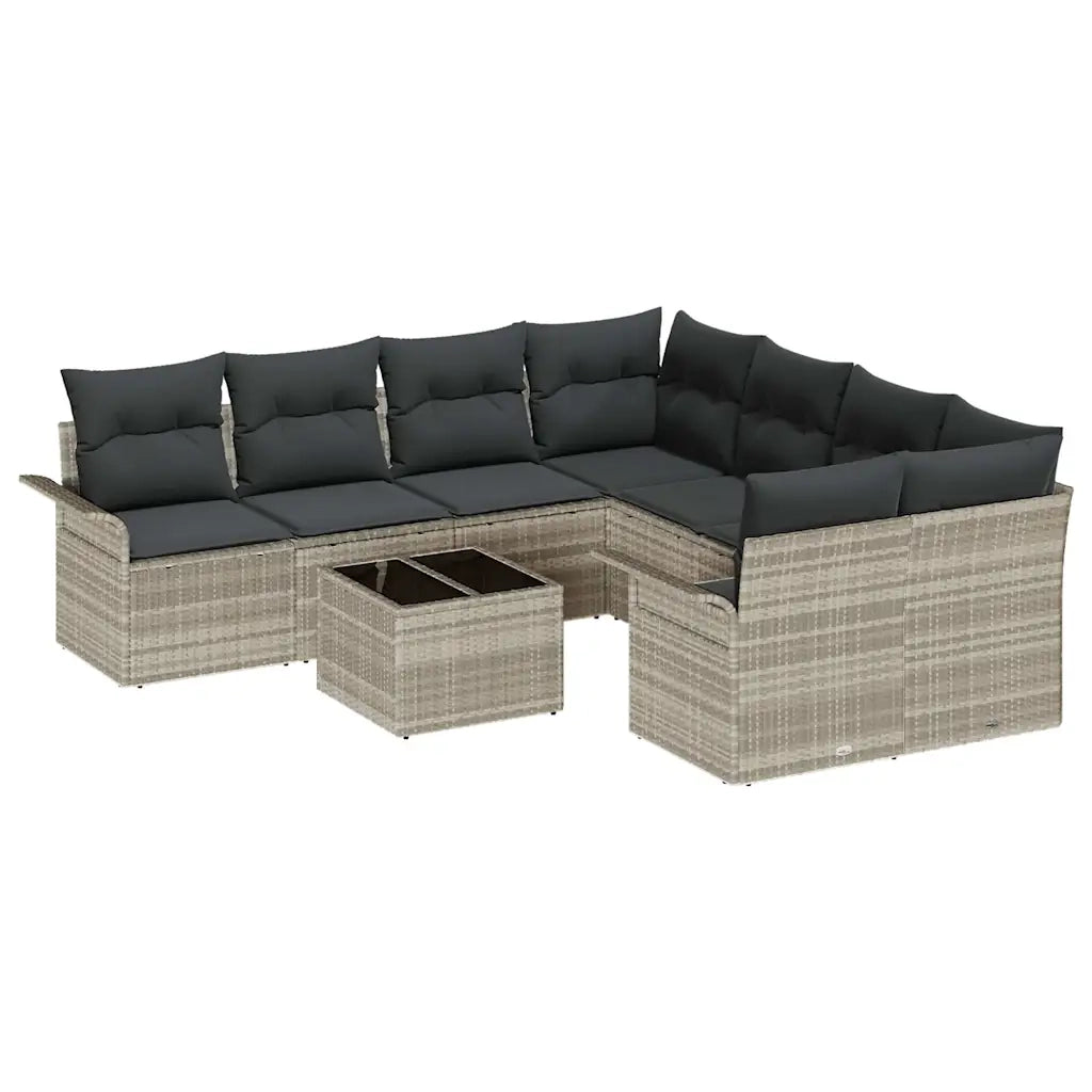 Set Divano da Giardino 9 pcs Grigio chiaro Poly Rattan 3345302