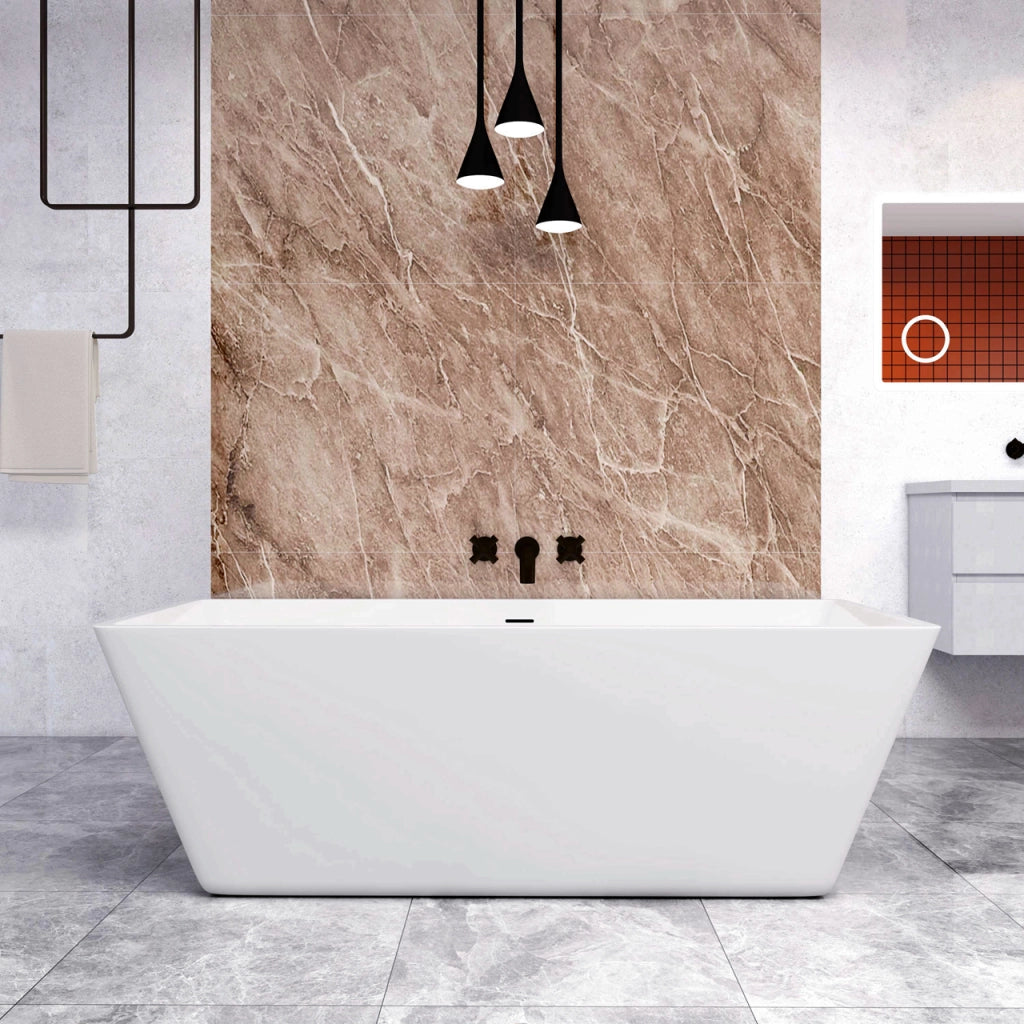 Vasca da Bagno a Isola 170x80x58 cm Vasca da Bagno Freestanding in Acrilico Bianco Rettangolare