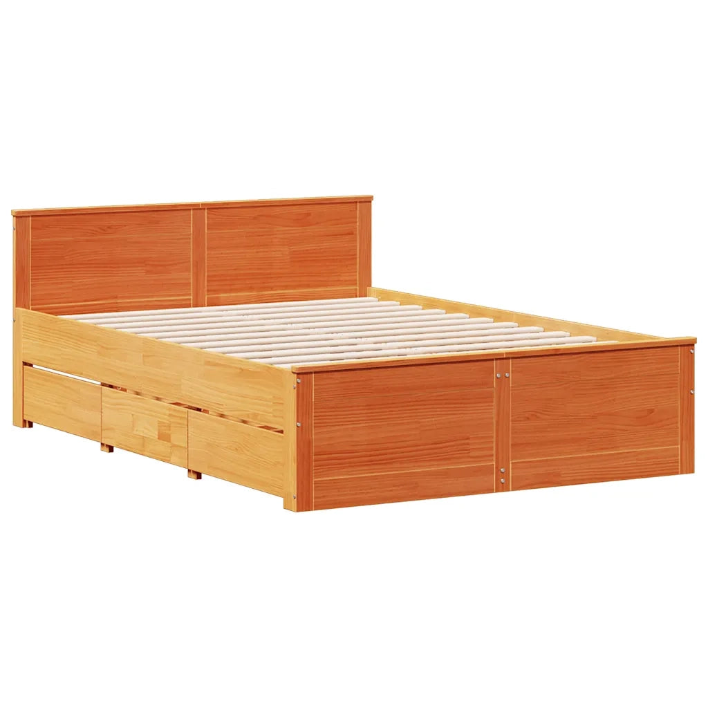 Letto Libreria senza Materasso Marrone Cera 150x200 cm in Pino 3308920