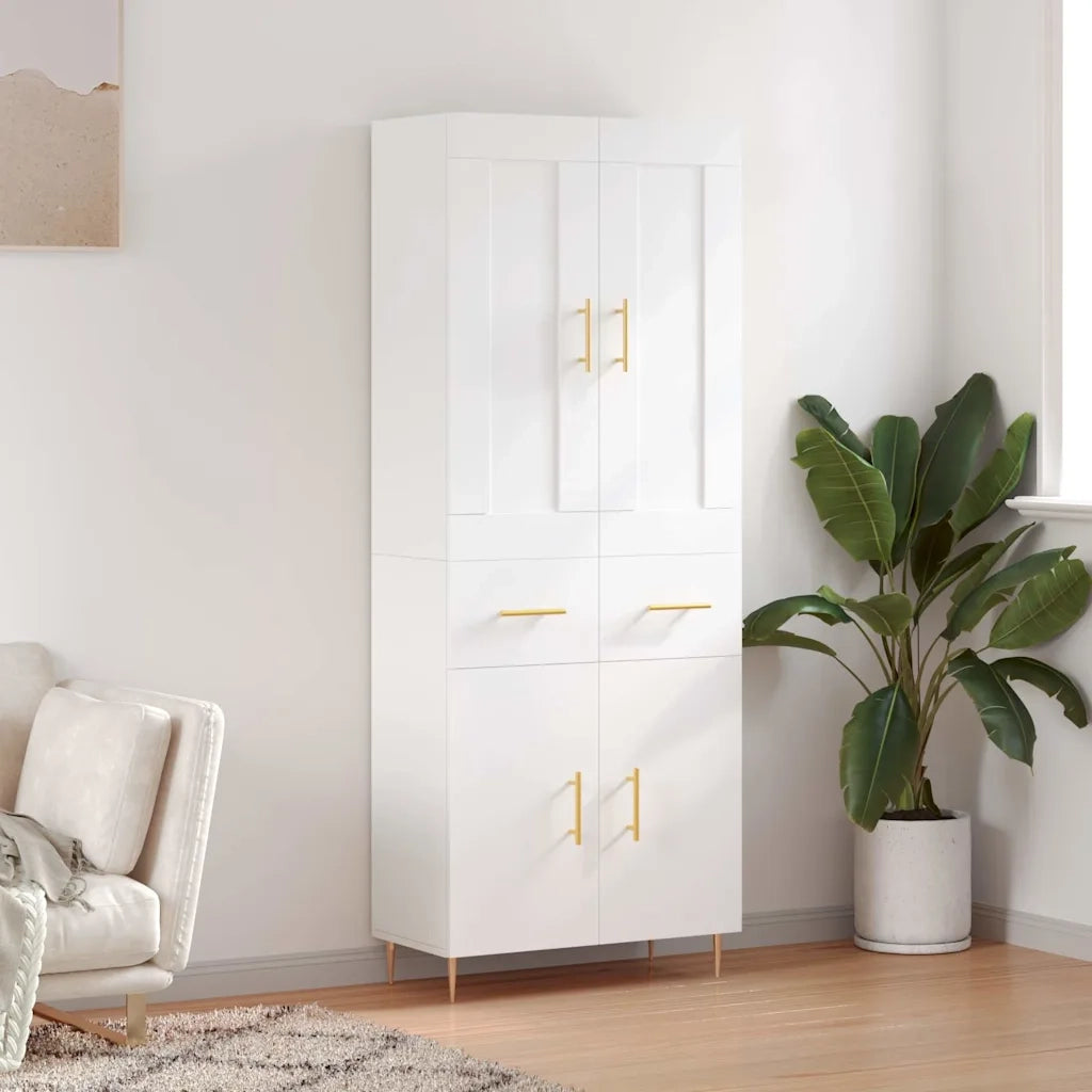 Credenza-Buffet-Armadio da cucina Bianca 69,5x34x180 cm in Legno Multistrato 437729