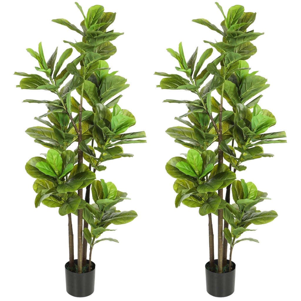 2 Piante Finte Ficus Lyrata 150 cm con Vaso Cemento ¨C Minimal ¨C Verde