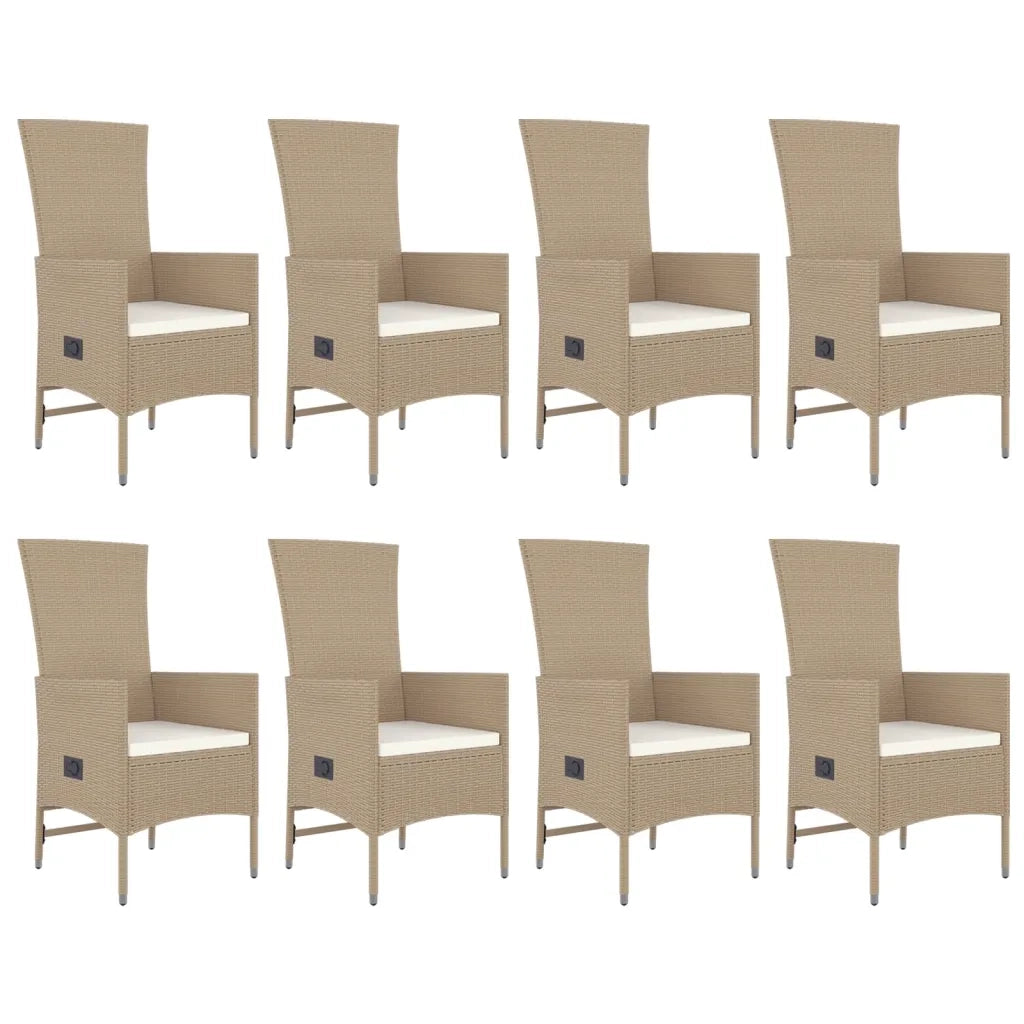 Set da Pranzo da Giardino 9 pz con Cuscini Beige in Polyrattan 3157571