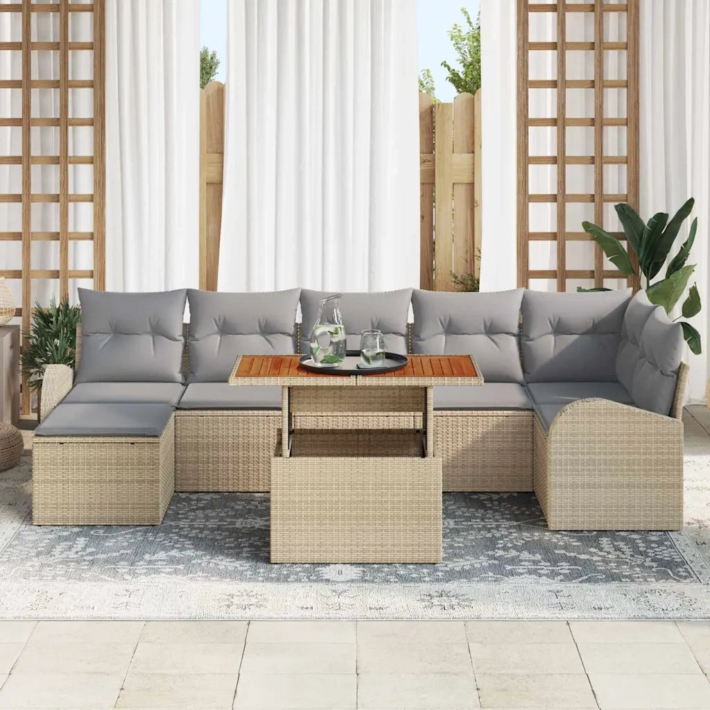 Set Divano da Giardino con cuscino 8 pcs beige e grigio chiaro 3349615