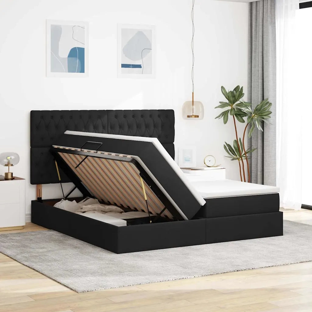 Letto con luci a strisce a LED Nero 200 x 200 cm Tessuto