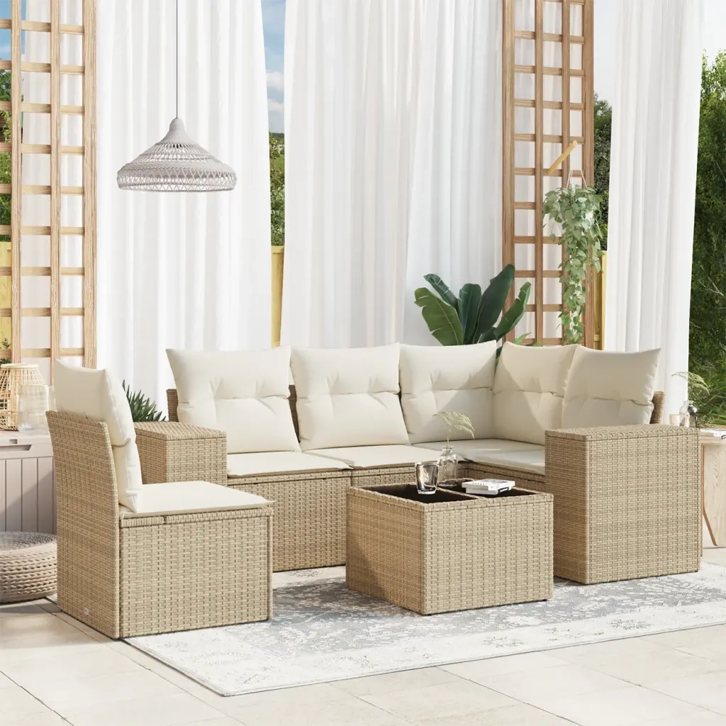 Set Divano da Giardino 6 pz con Cuscini Beige in Polyrattan 3254915
