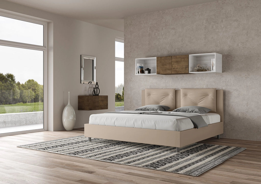 BS COM Letto senza rete imbottito 180x210 similpelle tortora