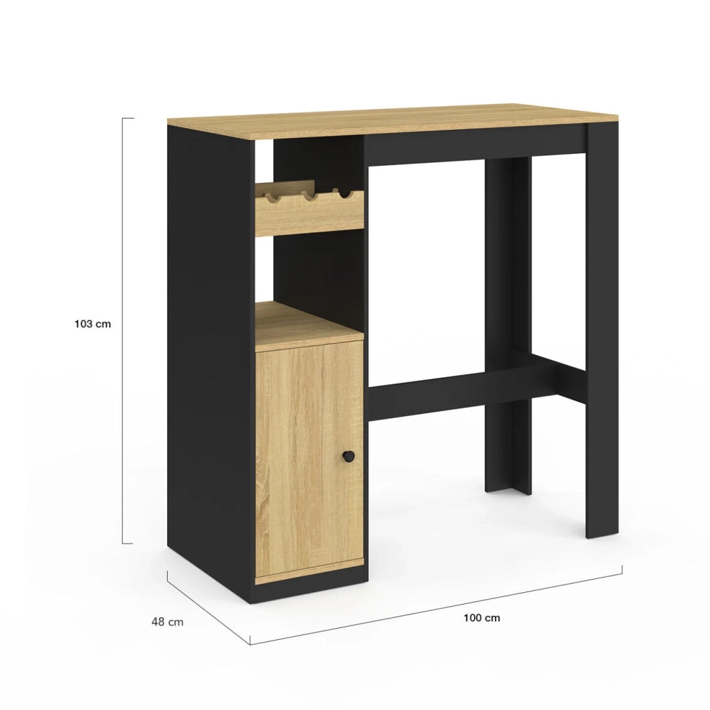 IDMarket - Tavolo da bar AMERI con armadio e portabottiglie per 2 persone, legno e nero