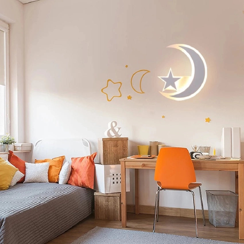 APPLIQUE LAMPADA DA PARETE A MURO MODERNA LED LUNA CON STELLA LUCE CALDA 3000K