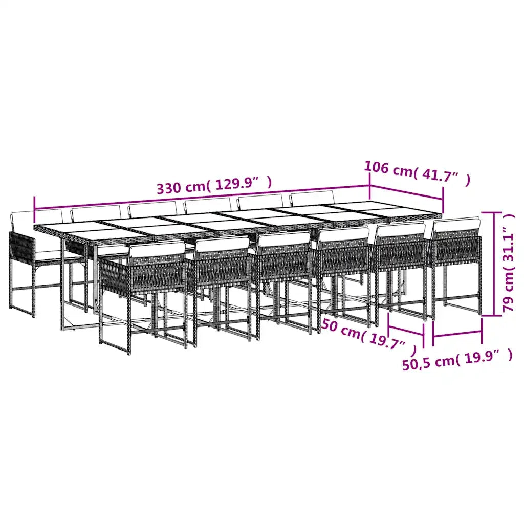 Set da Pranzo da Giardino 13pz con Cuscini Grigio in Polyrattan 3211487