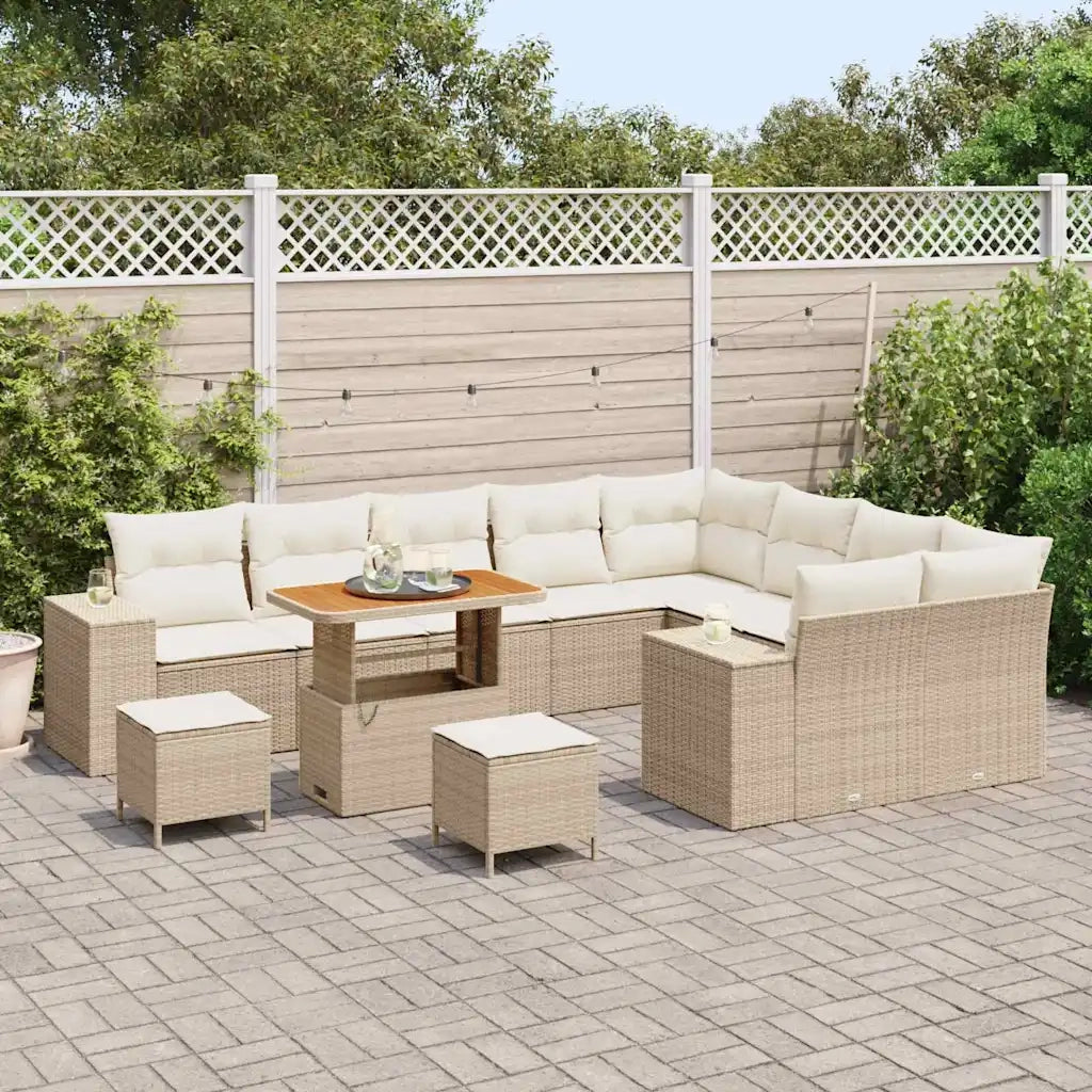 Set Divano da Giardino con cuscino 12 pcs Beige polyrattan 3362046