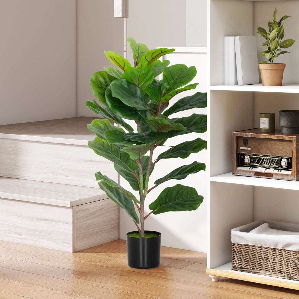 Pianta Finta Ficus Lyrata Alta 80 cm per Interni con Vaso, Decorazione per Casa e Ufficio, Verde