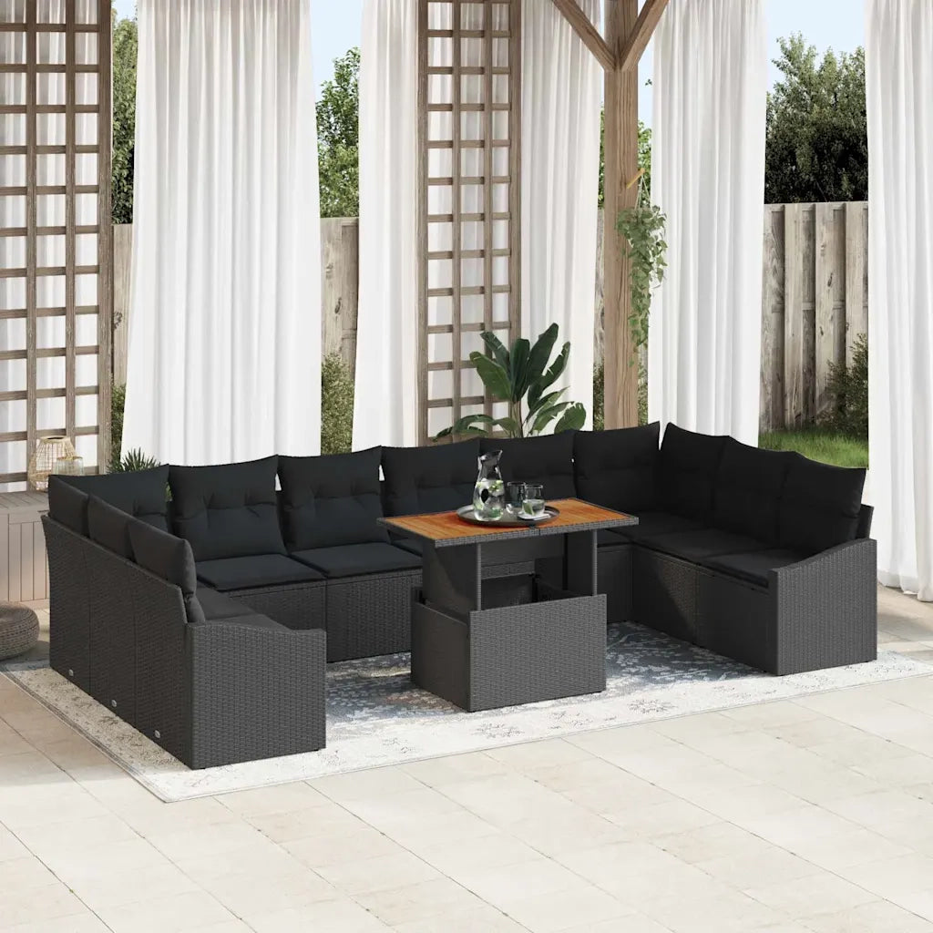 Set da Pranzo per Giardino con cuscino 11 pcs Nero e Marrone 3349890