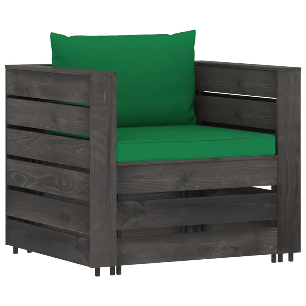 Set Salotto da Giardino 2pz con Cuscini Legno Impregnato Grigio 3068149
