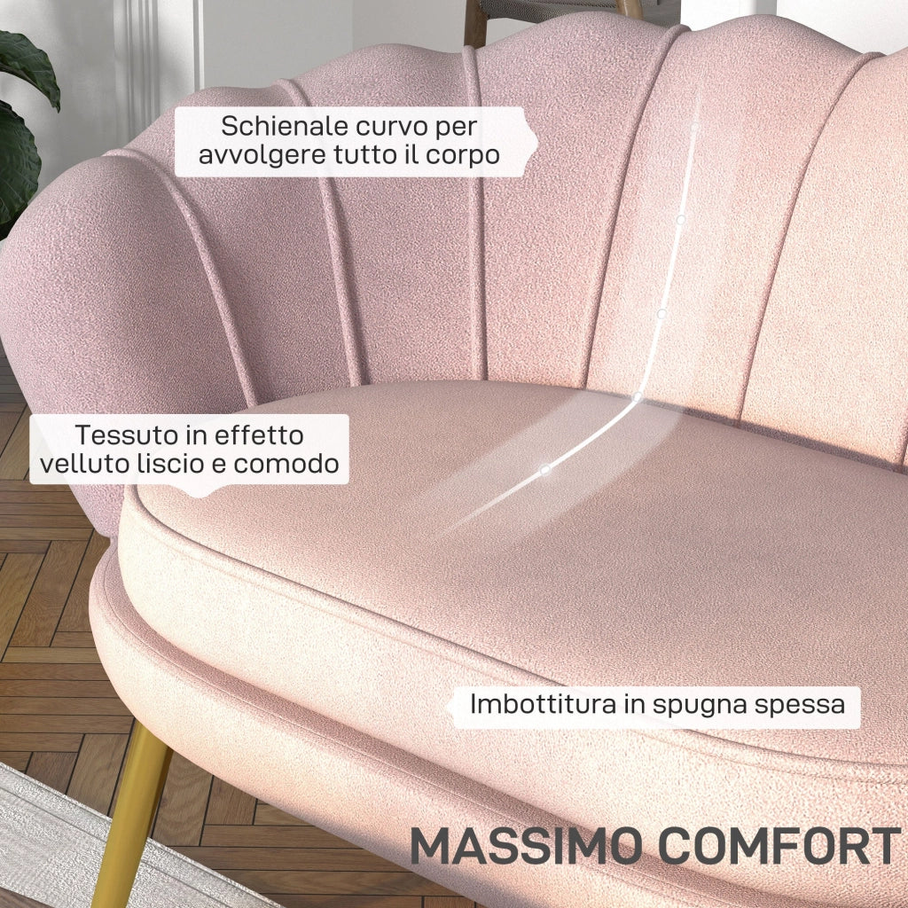 Divano 2 Posti 130x77x77 cm in Velluto Rosa