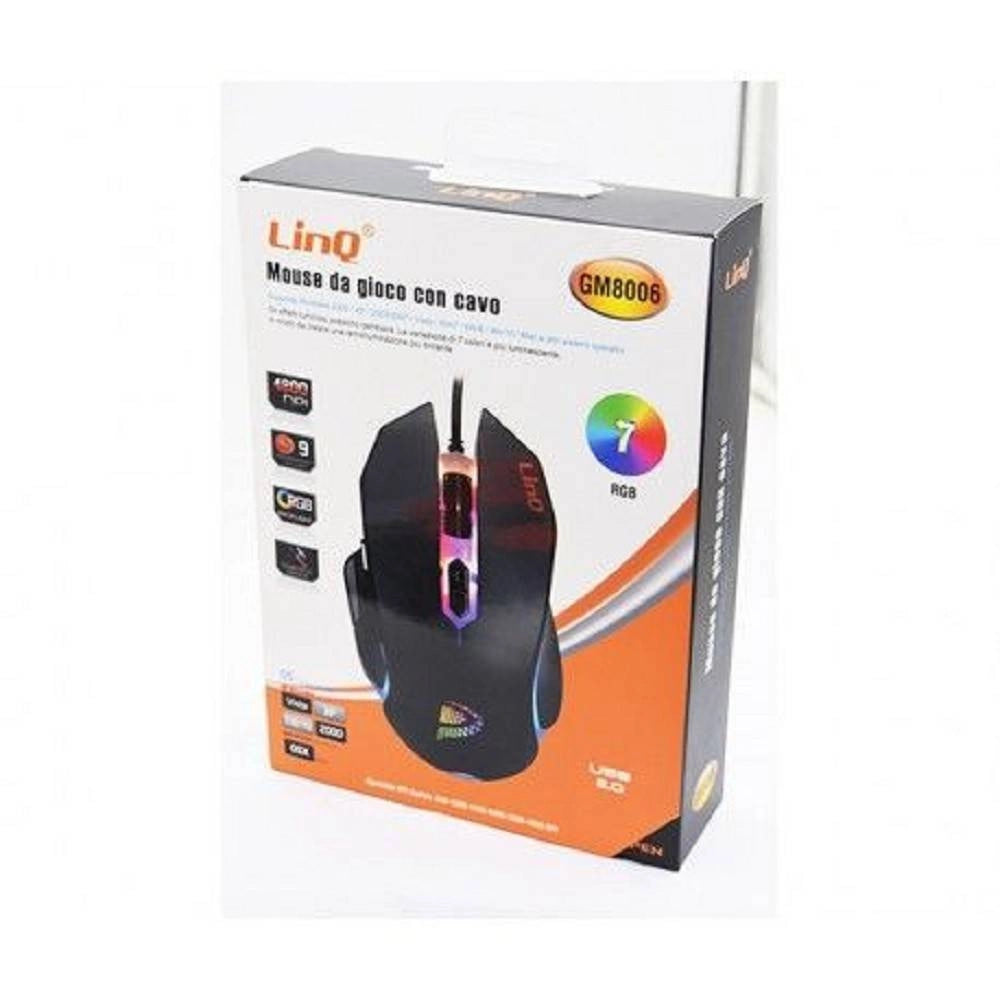 Trade Shop - Mouse Gaming Da Gioco Con Filo Usb 2.0 Dpi Regolabile 4800dpi 7 Luci Rgb Gm8006 -