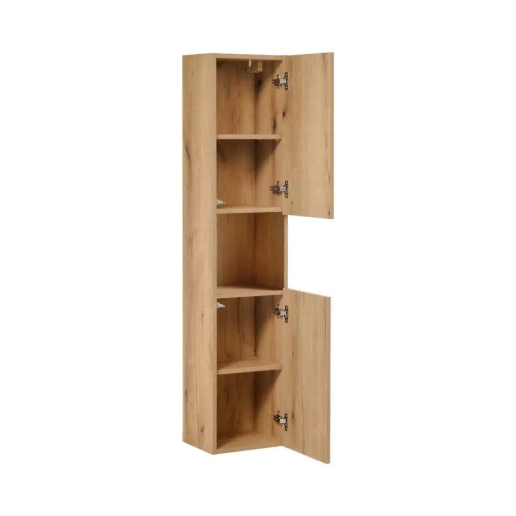 Set VANO effetto rovere e bianco 90cm: mobile sottolavabo con cassetti + piano per lavabo + lavabo da appoggio rotondo + colonna