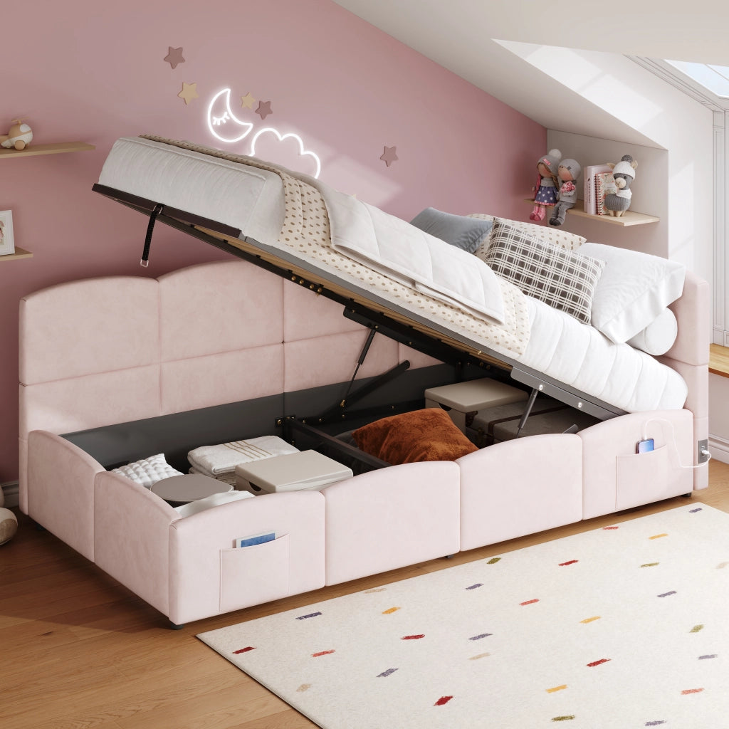 LETTO Contenitore 90x200 cm in Velluto Rosa