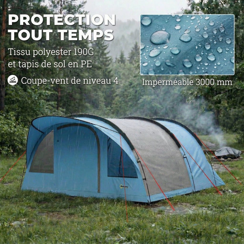 Tenda da Campeggio Tunnel 4 Persone 3-4 Stagioni ¨C zephmum ¨C Blu 3000mm Impermeabile 2m Altezza