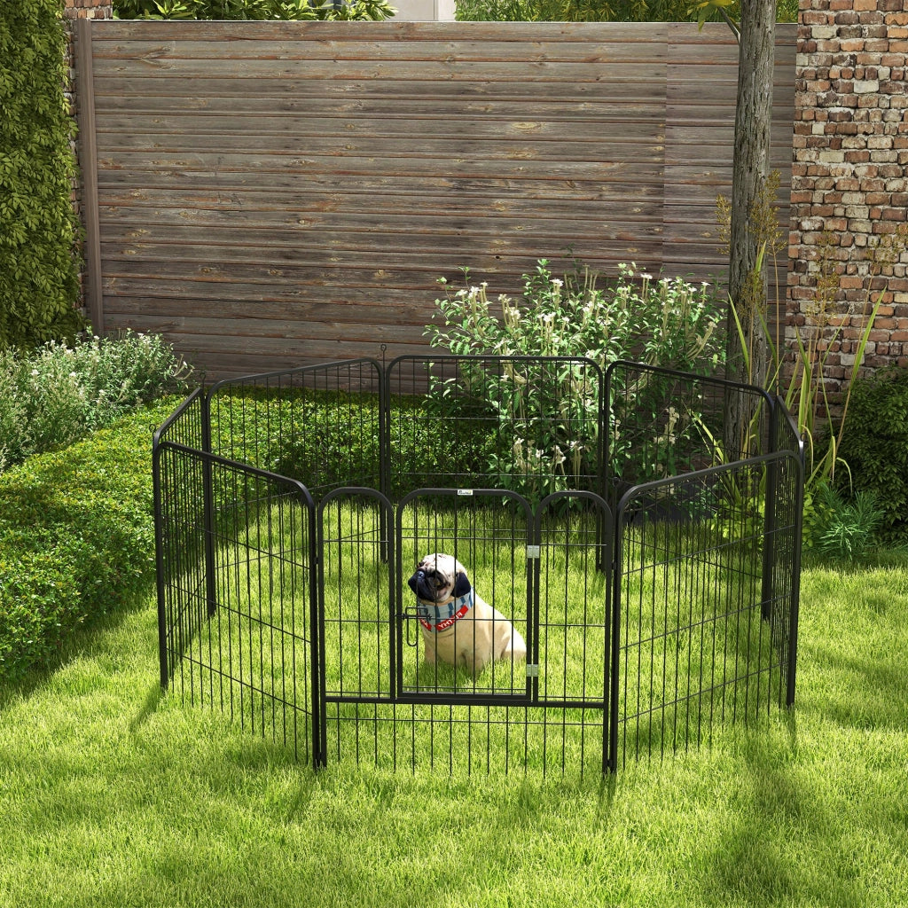 Recinto per Cani 8 Pannelli con Porta ¨C Minimal ¨C Nero 80x80 cm