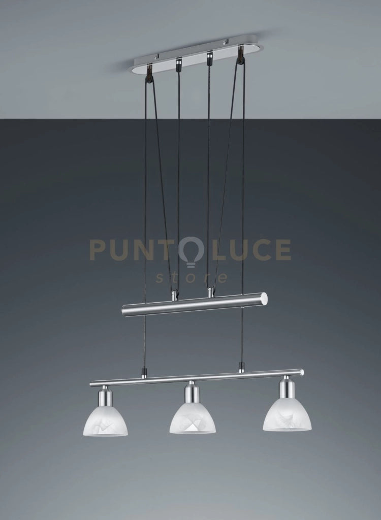 LEVISTO SOSPENSIONE CON BILANCERE LED 3 VETRI ACCIAIO L.60,5 CM 3 LUCI ATTACCO E14, LAMPADINE INCLUE 14,7W 1410LM 3000K