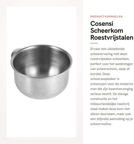 Scheerkommette da bagno in acciaio inossidabile - Bicchiere per sapone da barba - Contenitore per sapone da barba e scheerkommette - Duraturo - Stile - Facile da usare - Piccola scheerkommette