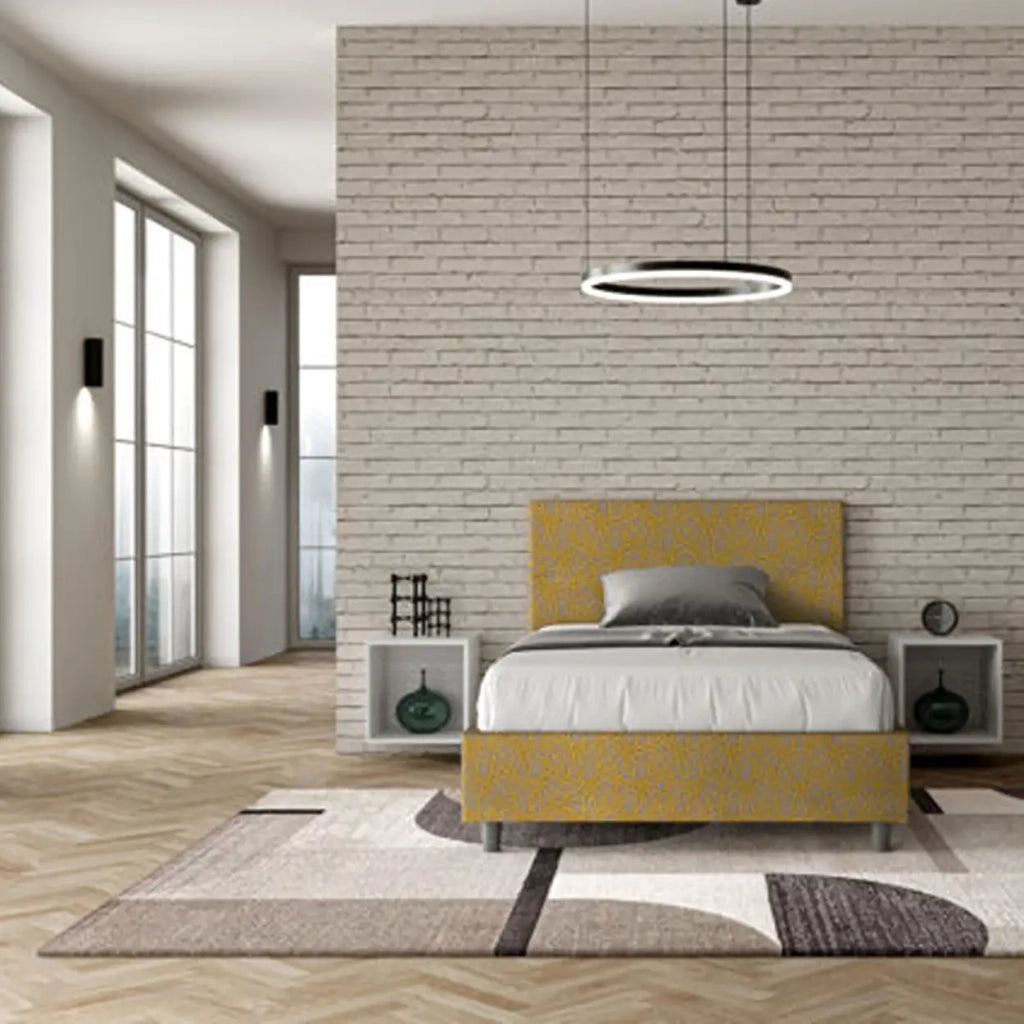Letto una piazza e mezza con rete imbottito 120x200 tessuto Era 6 giallo Adele