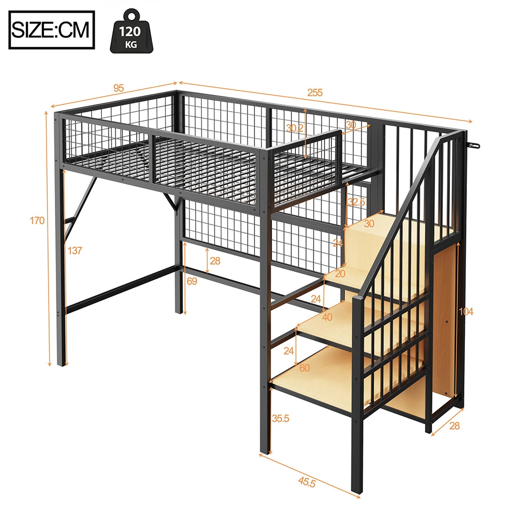 Letto a soppalco - Xylo - 90x200 cm LED app metallo nero