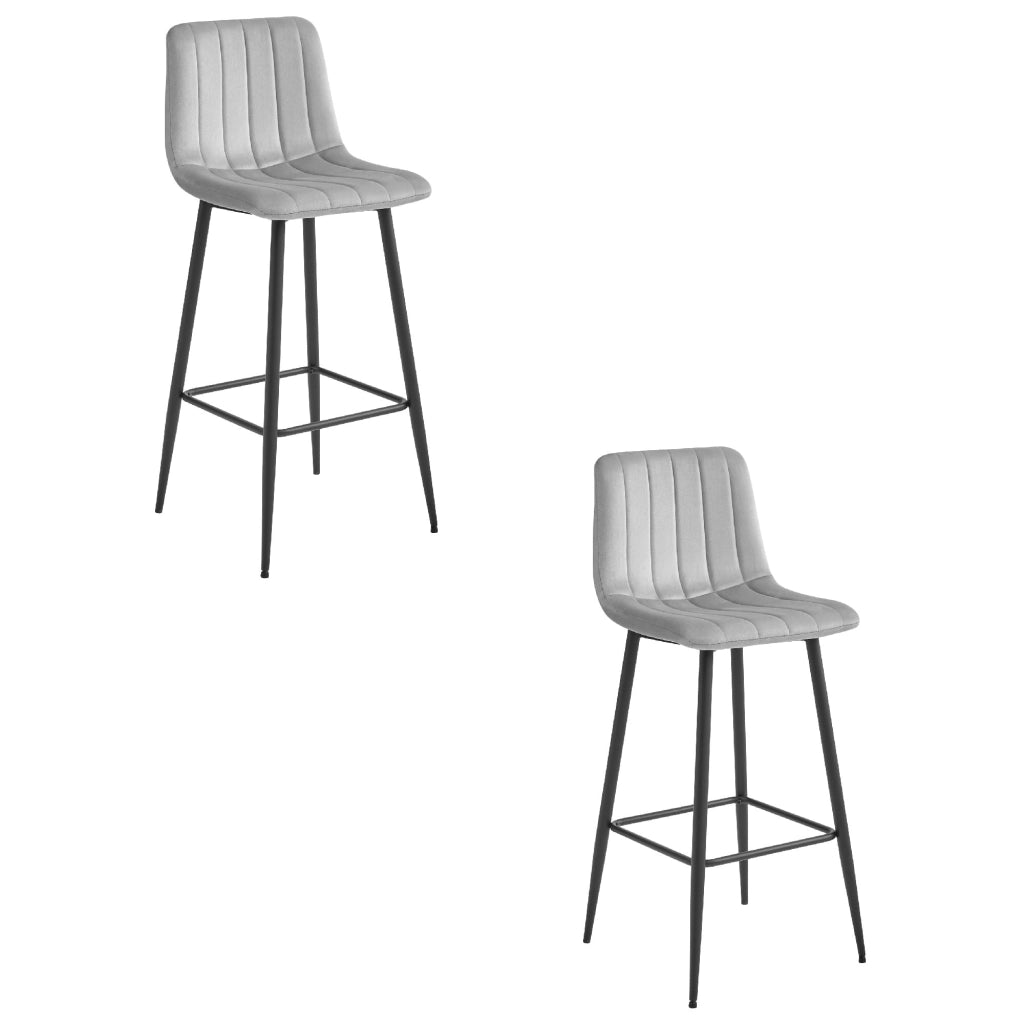 Sgabello da bar VALORA POZZA - Velluto grigio argento con gambe nere x 2