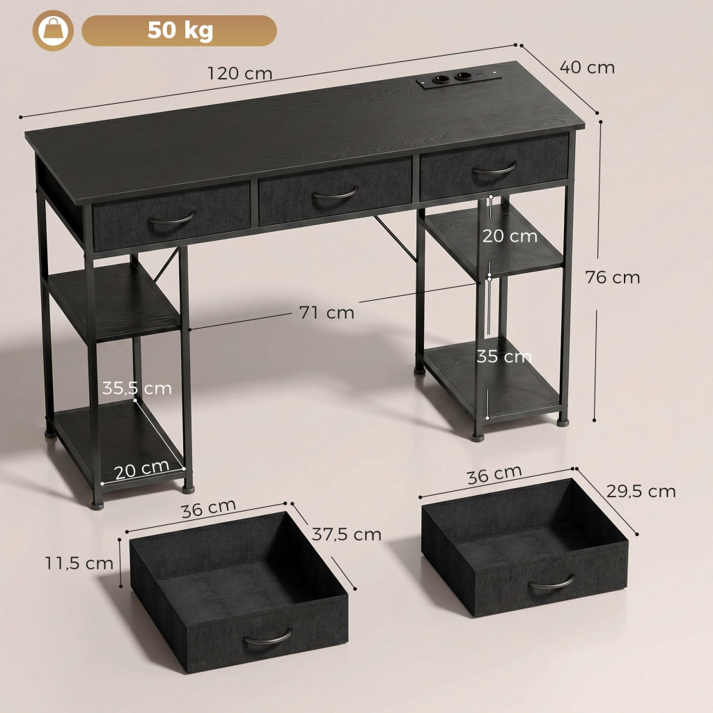 Scrivania con cassetti e scaffali ¨C Minimal ¨C nero 120x40x76 cm