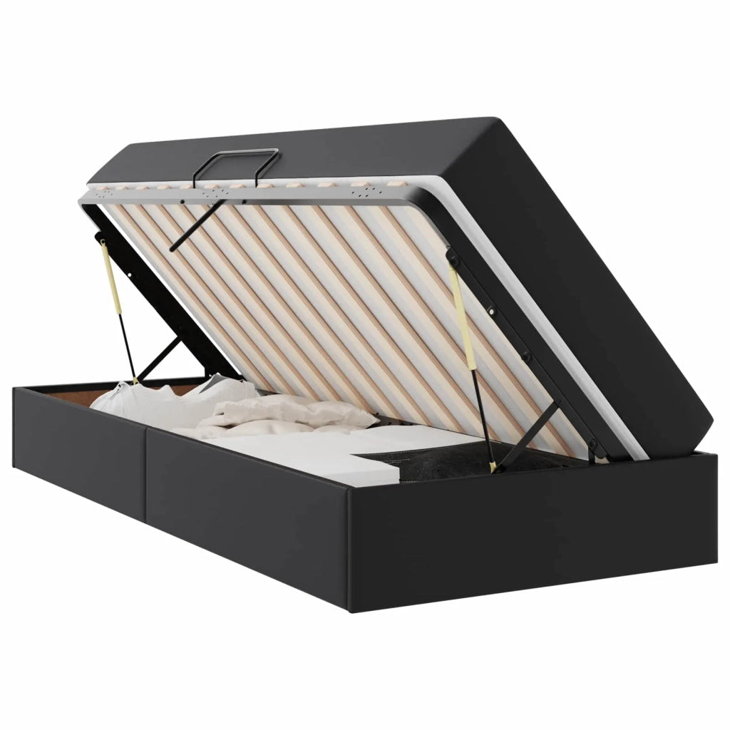 Letto con contenitore e materasso 2 pcs Nero Pelle 3399592