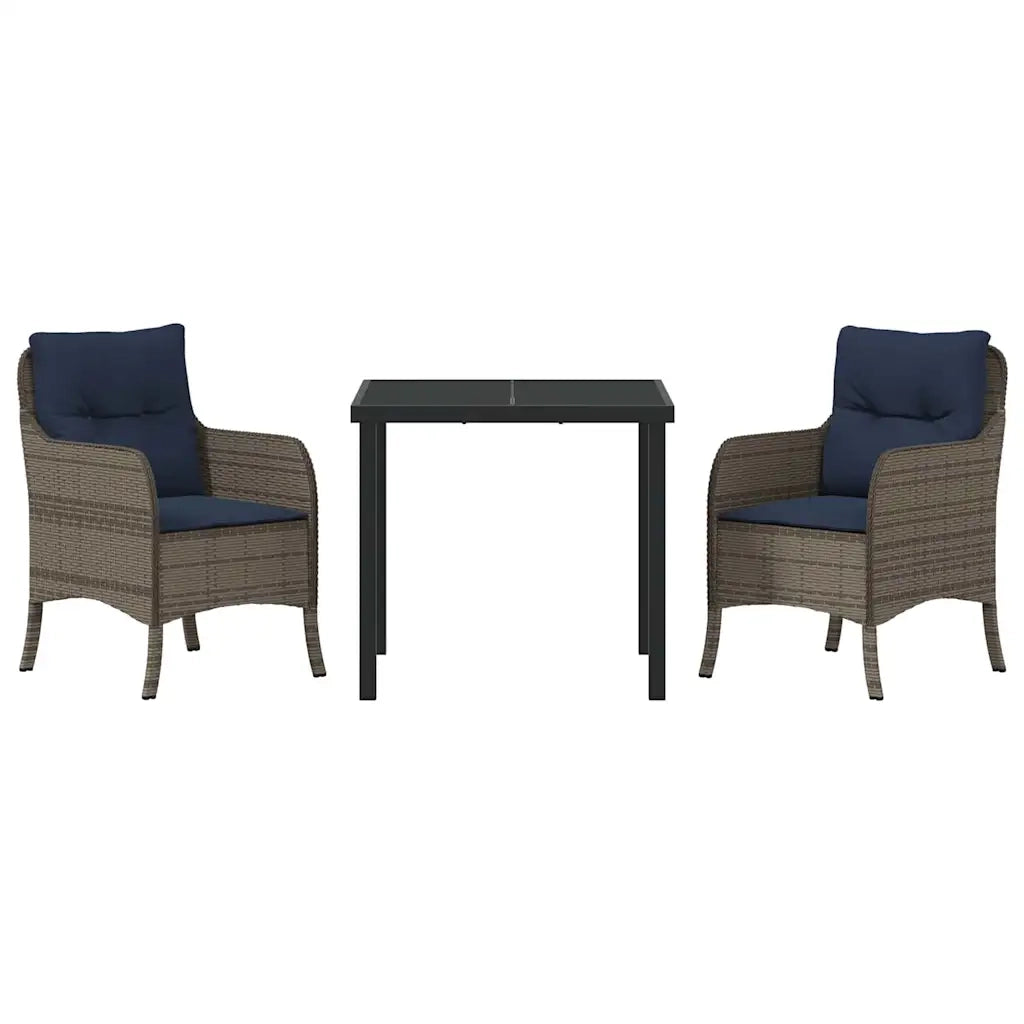 Set da Pranzo per Giardino con cuscino 3 pcs Grigio polyrattan