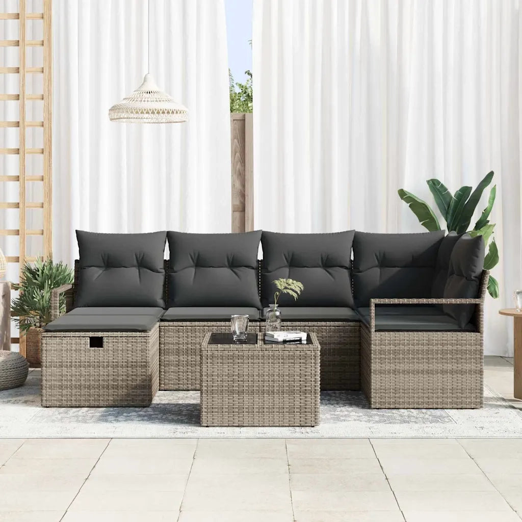 Set Divano da Giardino con cuscino 7 pcs Grigio Poly Rattan
