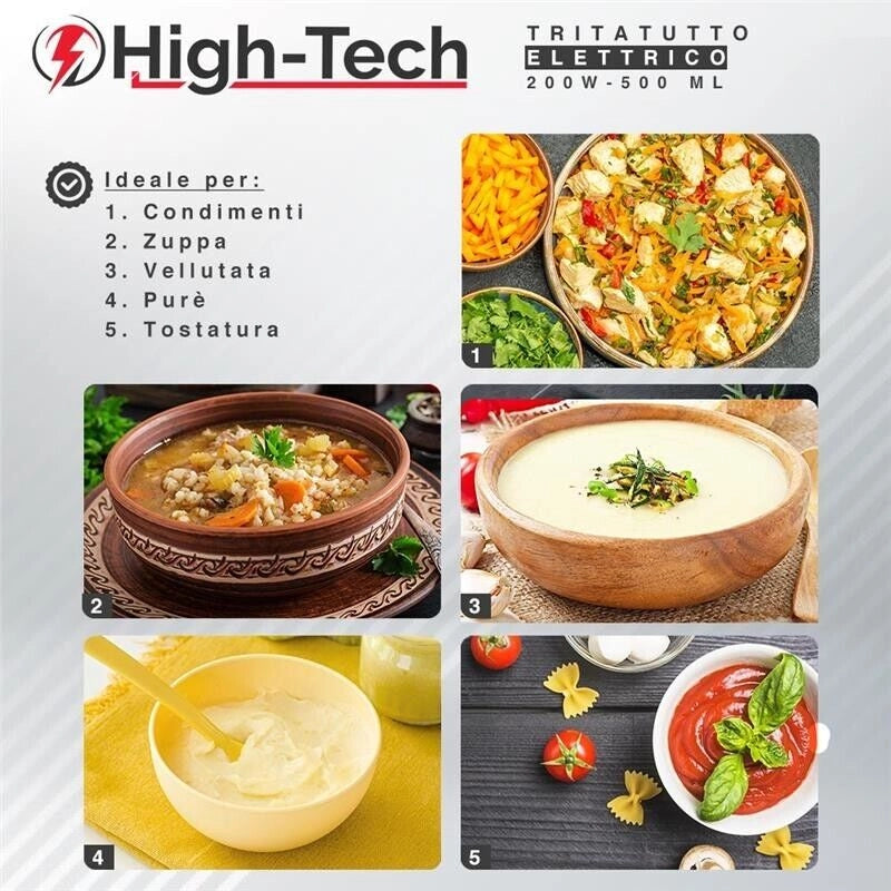 HIGH-TECH TRITATUTTO ELETTRICO DA 200 W CON CAPIENZA 500 ML