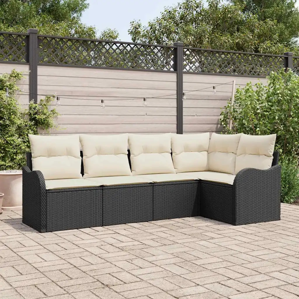 Set Divano da Giardino con archiviazione 5 pcs Nero polyrattan