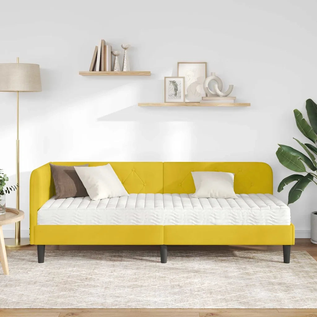 Cornice del letto ad angolo Giallo 80 x 200 cm Velluto