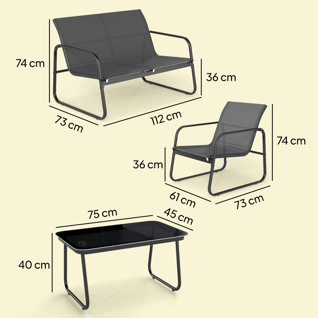 Set divano giardino 4 pezzi con divano, poltrona e tavolo ¨C Xylo ¨C grigio scuro e nero