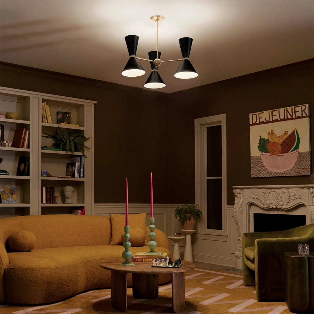 Sospensione Kichler Phix oro/nero con 3 paralumi 6xE27