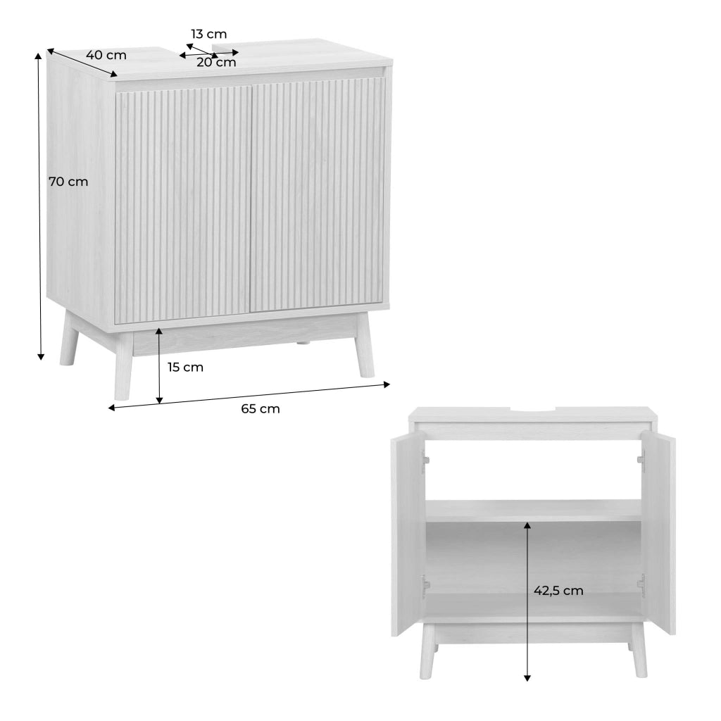 Mobile sottolavabo scandinavo a 2 ante effetto legno, noce
