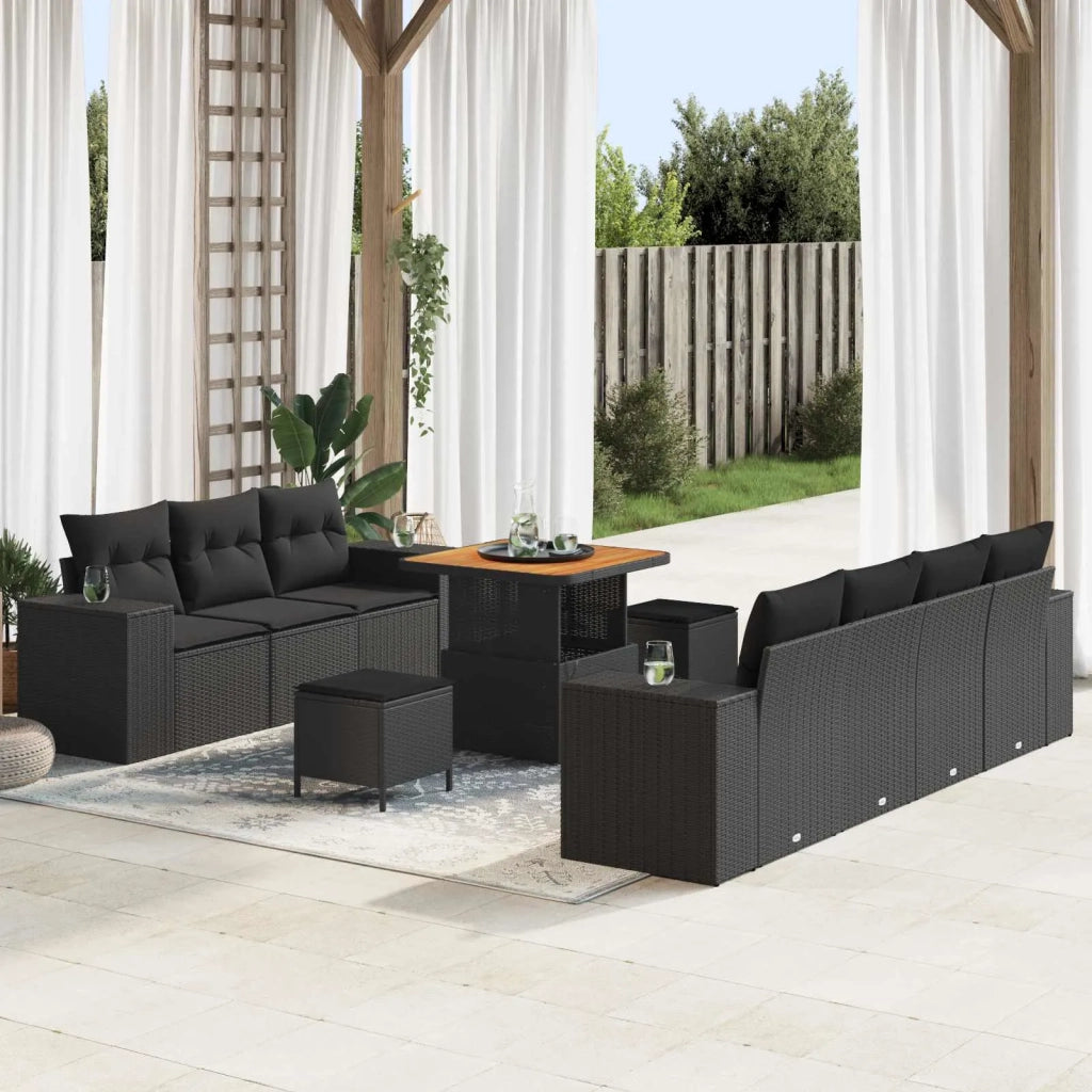 Set Divano da Giardino 10 pcs Nero Rattan in Polipropilene