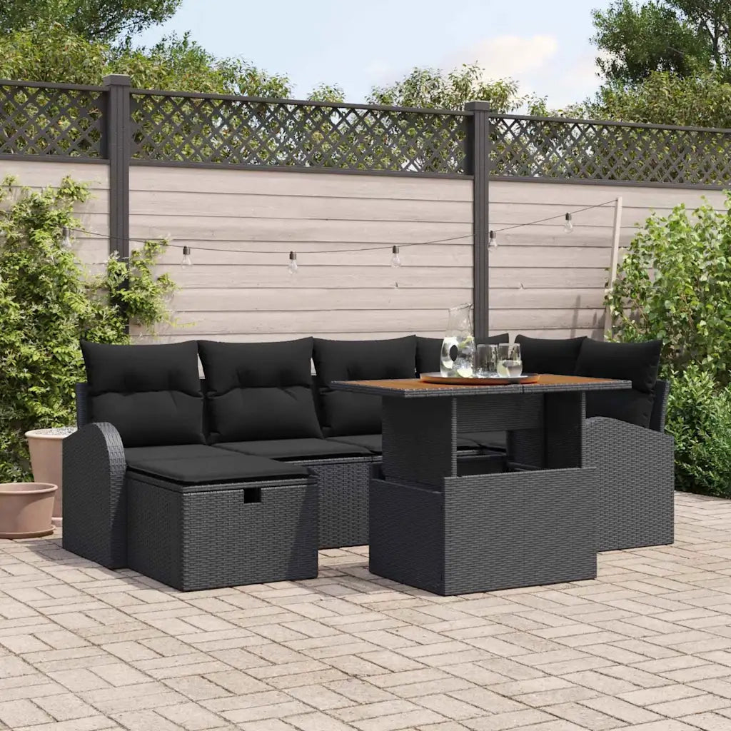 Set Divano da Giardino 7 pcs Nero polyrattan 3361303