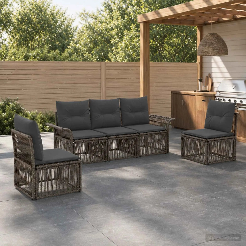 Set Divano da Giardino 5 pz Grigio polyrattan 3434786
