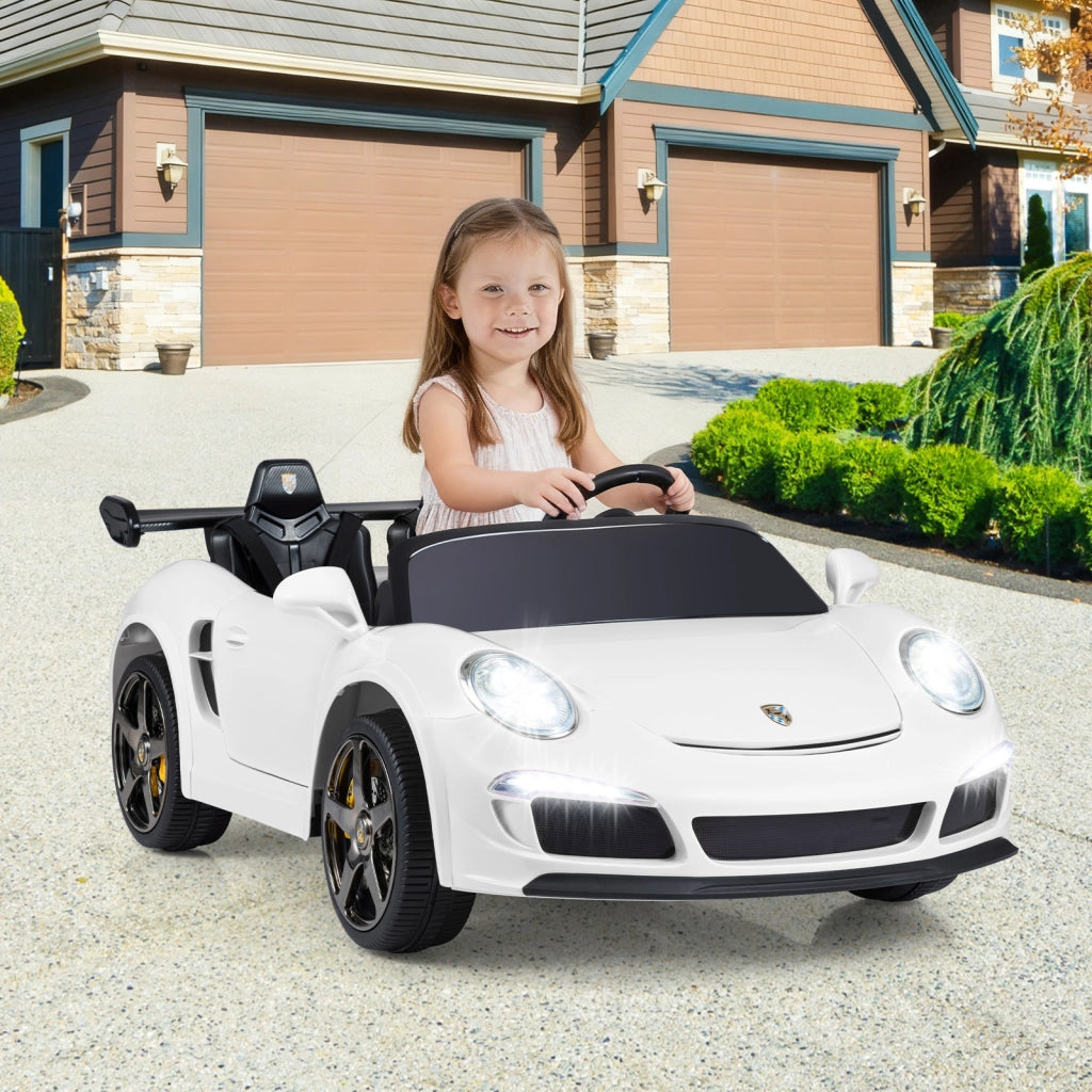 Auto a pedali elettrica per bambini veicolo 12V telecomando genitori, Auto a pedali per bambini con luci e clacson Bianco