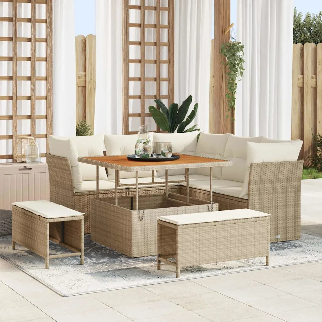 Set Divano da Giardino con cuscino 8 pcs beige e panna