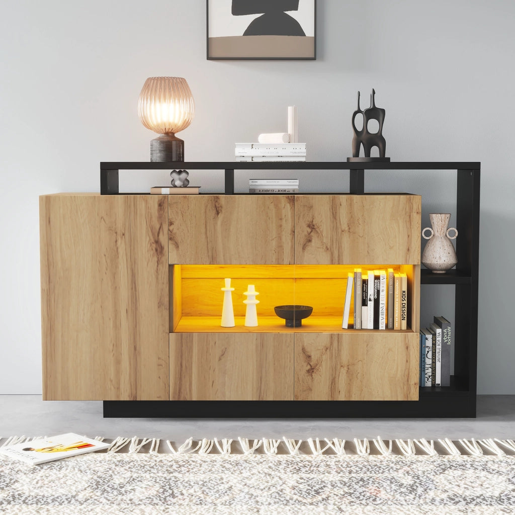 Credenza LED moderna - Zephmum - MDF legno naturale, controllo Bluetooth